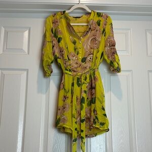 Floral Yellow and Brown Dress